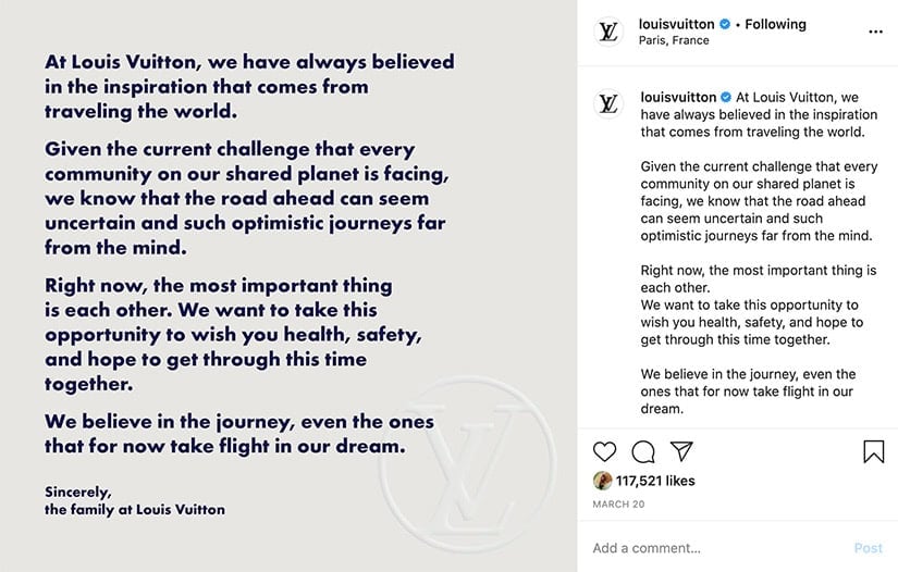 louis vuitton instagram marketing luxury stay-at-home economy - Luxe Digital
