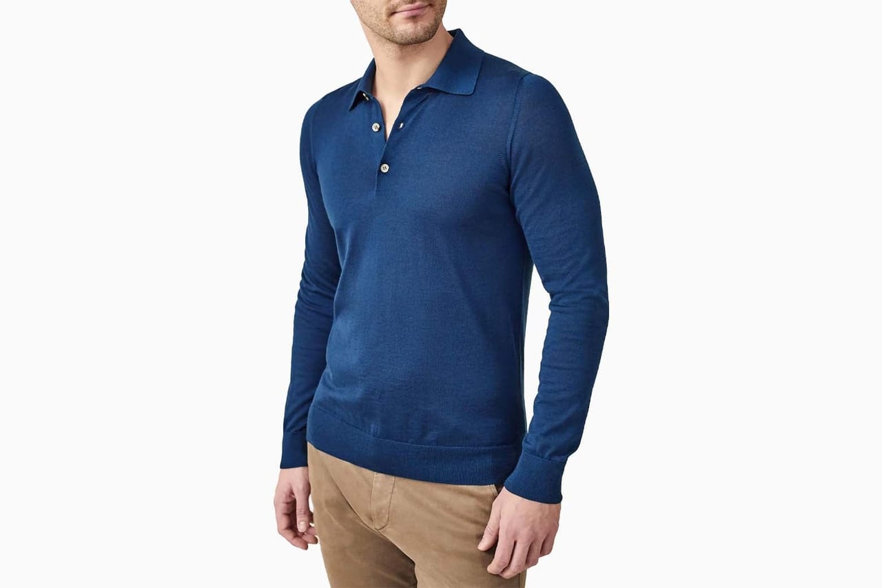 luca faloni autumn winter 2022 italy atlantic blue fine silk cashmere polo - Luxe Digital