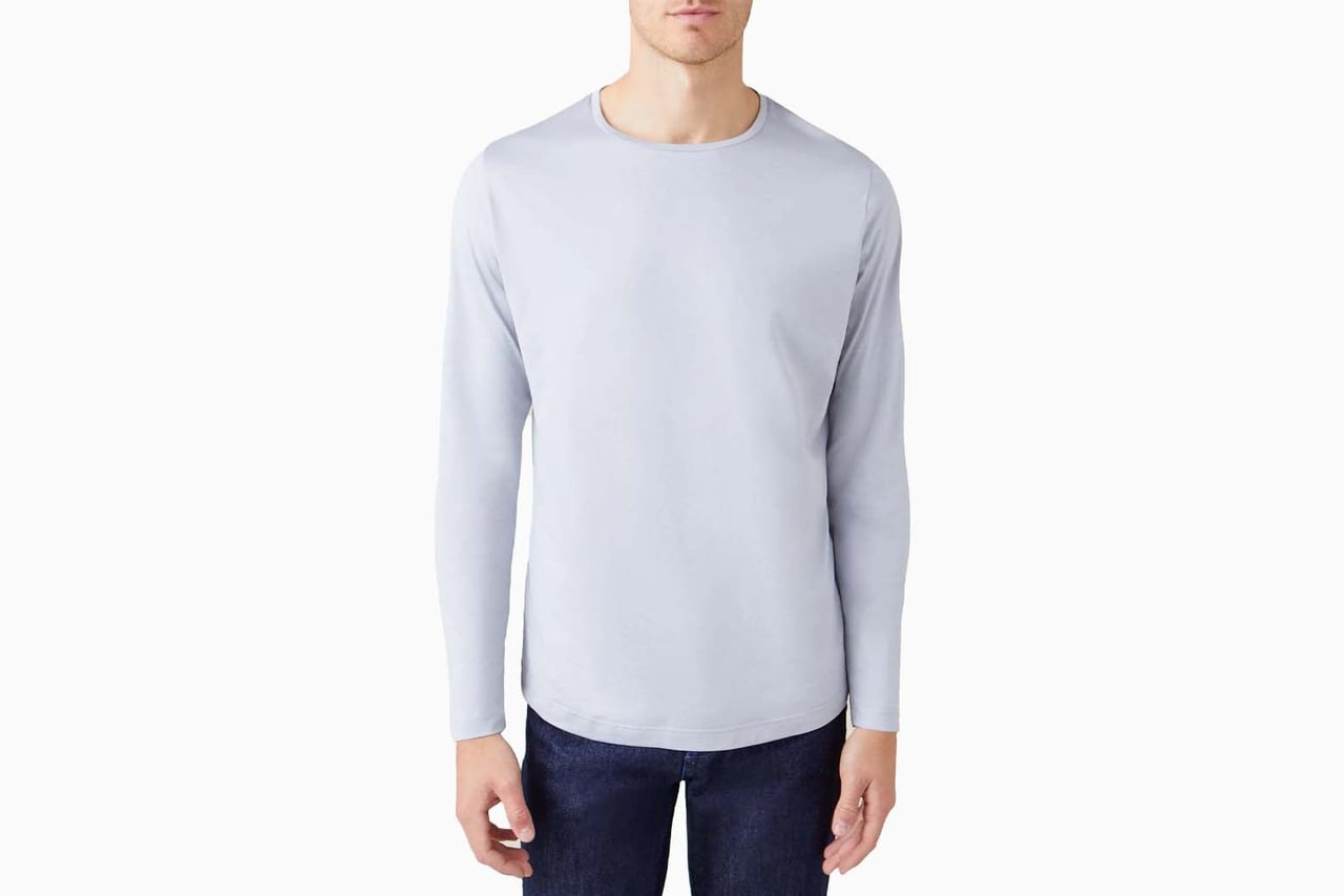 luca faloni autumn winter 2022 italy light grey long sleeved silk cotton t shirt - Luxe Digital
