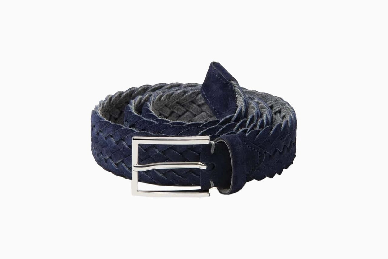 luca faloni autumn winter 2022 italy woven suede belt - Luxe Digital