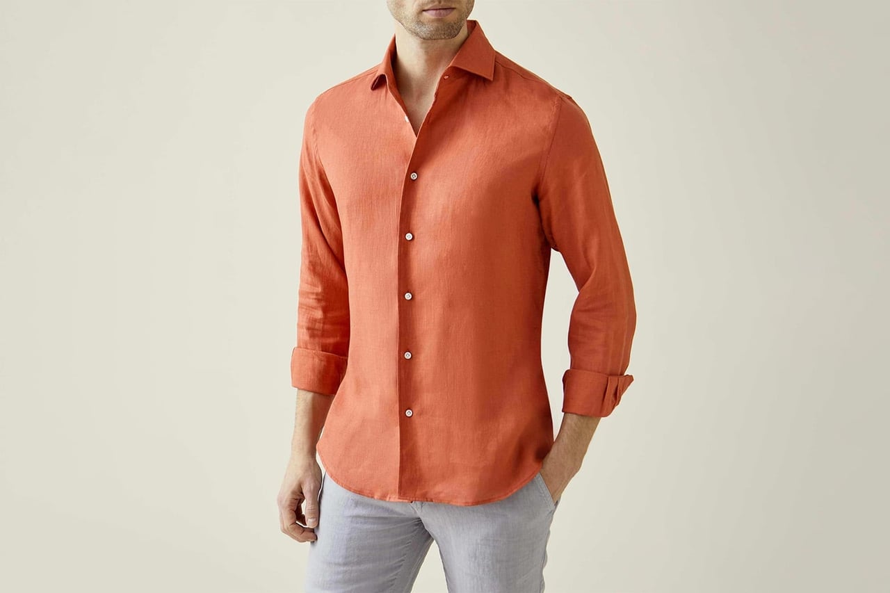 luca faloni spring summer 2023 coral portofino linen shirt - Luxe Digital