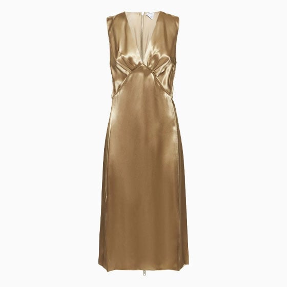 luisaviaroma party outfit women bottega veneta shine viscose midi dress - Luxe Digital