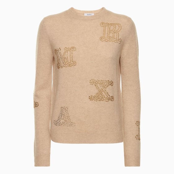 luisaviaroma party outfit women max mara mia embellished logo cashmere sweater - Luxe Digital