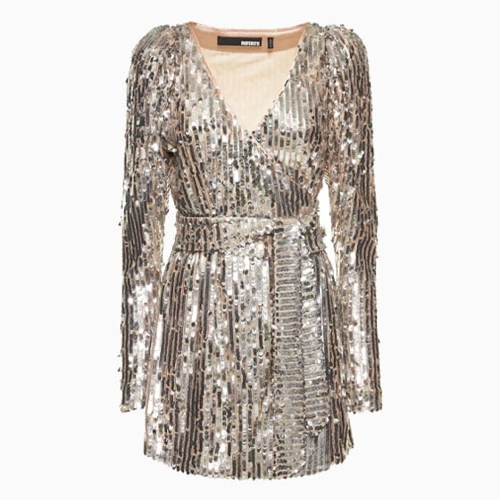 luisaviaroma party outfit women rotate bridget embellished midi wrap dress - Luxe Digital