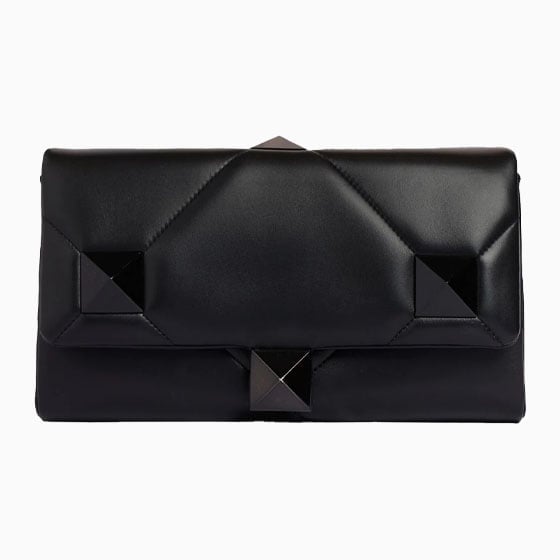 luisaviaroma party outfit women valentino garavani large roman stud leather clutch - Luxe Digital