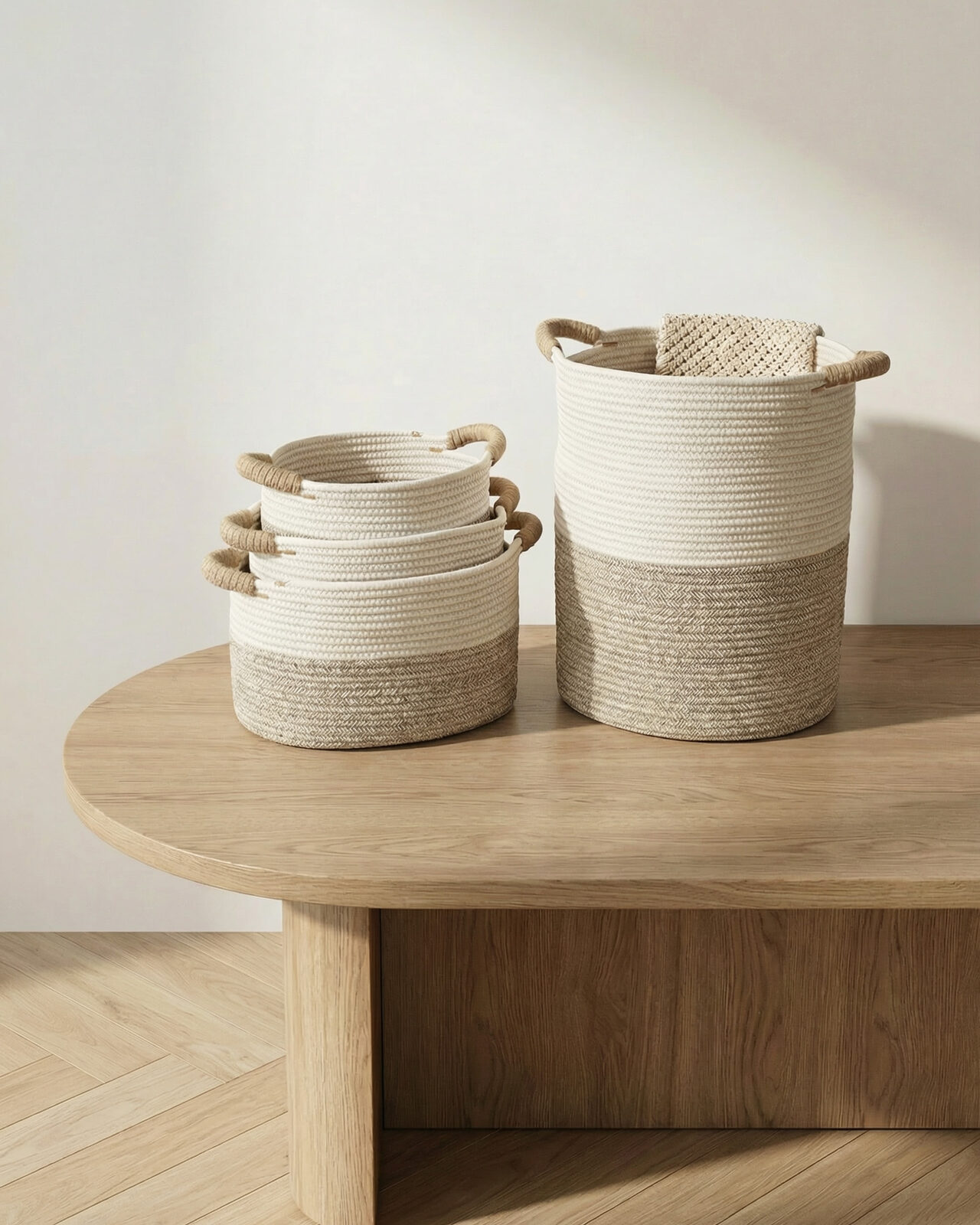 Maison Mayara Handmade Two-Tone Cotton Rope Basket