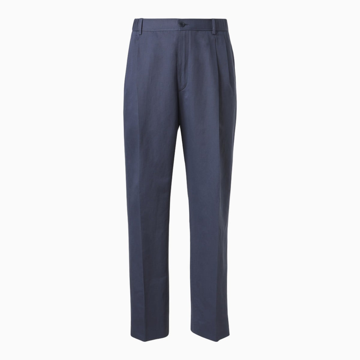 Navy linen and cotton straight trousers by Brioni