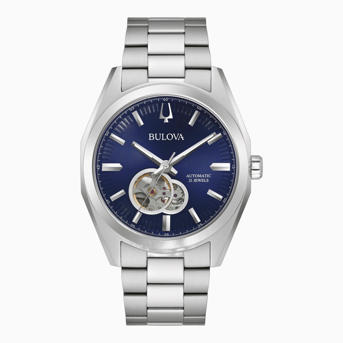 Bulova Surveyor automatic watch with a blue dial and steel bracelet