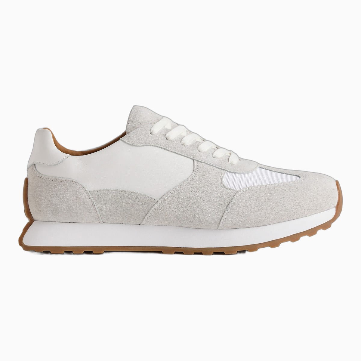 White leather and suede retro runner by Quince