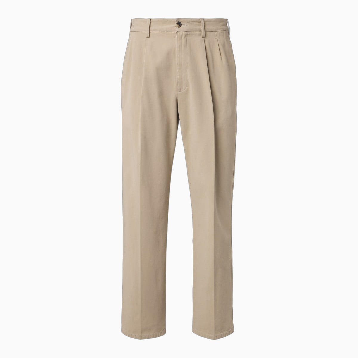Khaki pleated cotton twill trousers by The Row