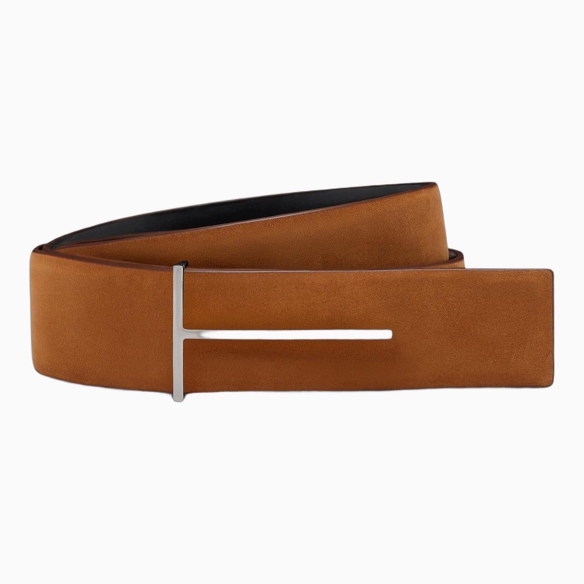 Caramel nubuck belt with a T buckle by Tom Ford