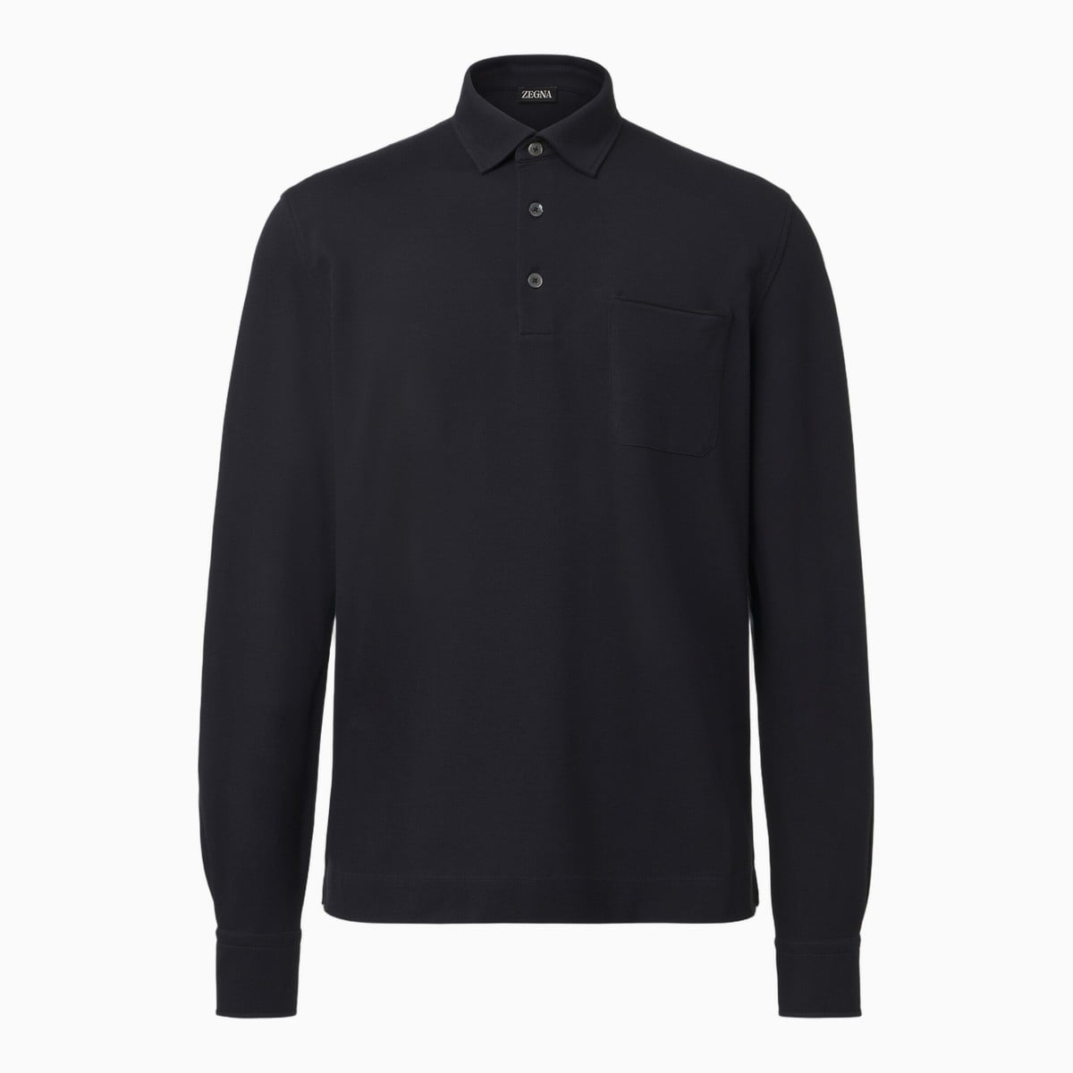 Navy long-sleeve cotton piqué polo by Zegna