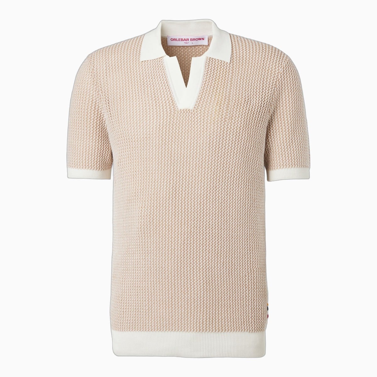 beige Orlebar Brown Horton crochet cotton polo