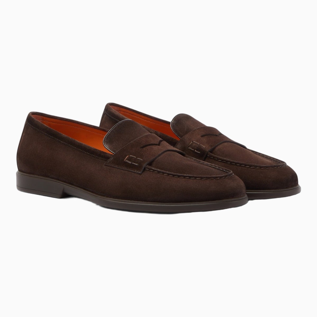brown Santoni Milo suede penny loafers