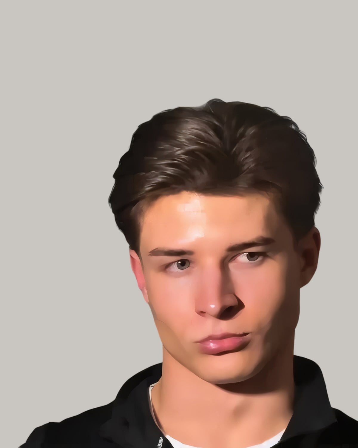 Young man with a side-swept cut, seen from the front