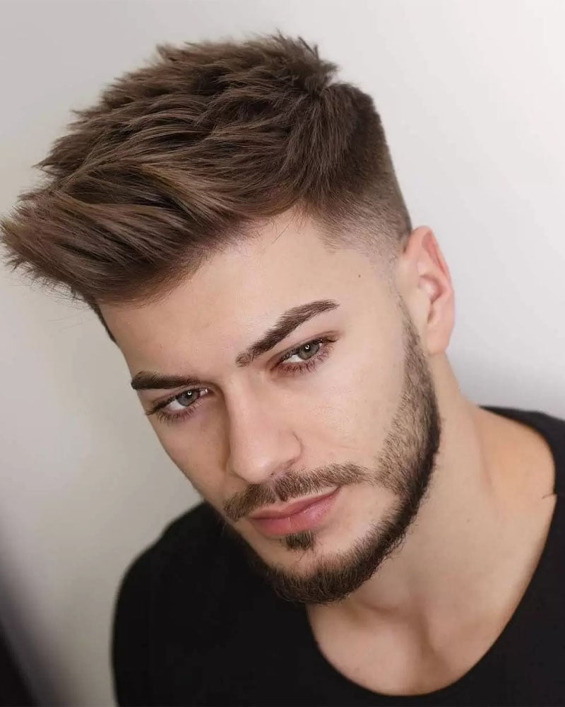 taper fade haircuts men brushed up top with temple fade Luxe Digital