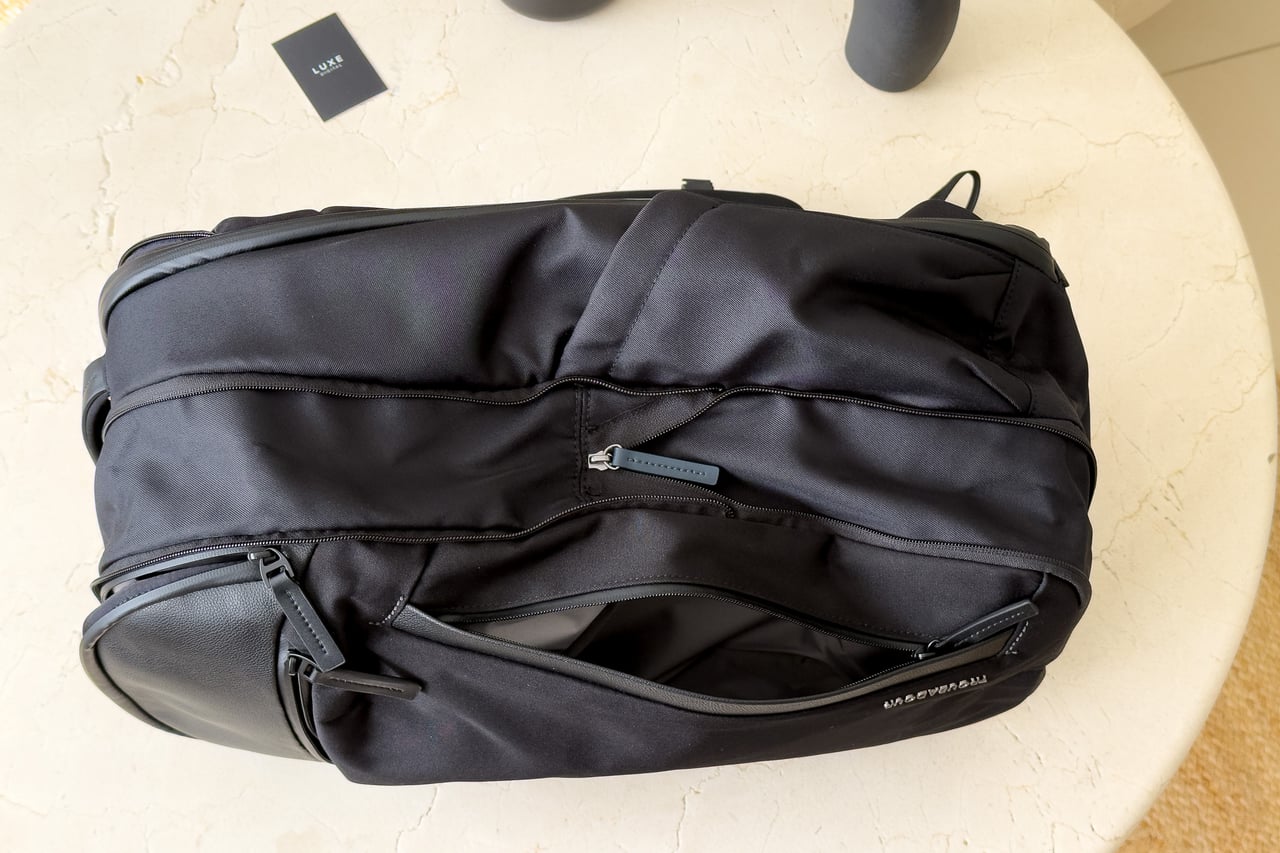Troubadour Apex Travel Backpack expanded for extra packing capacity - Luxe Digital