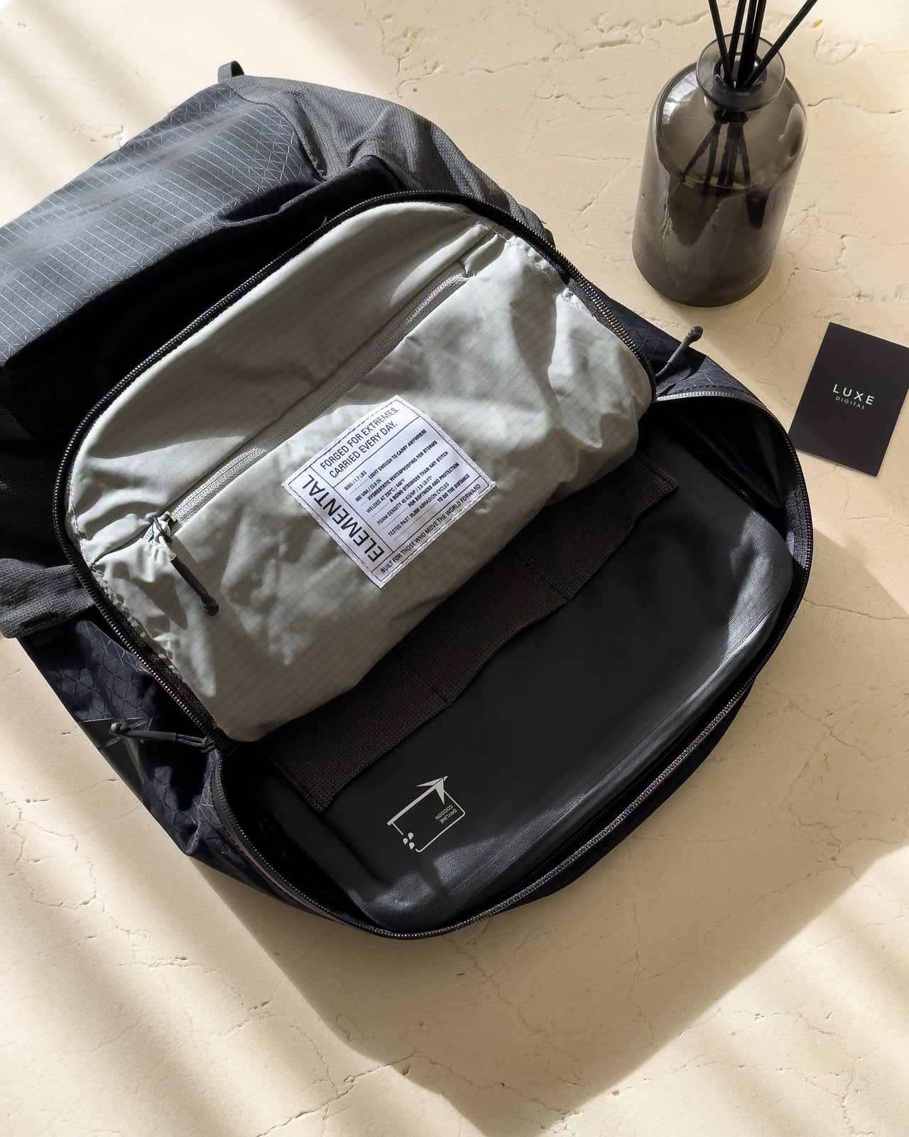 Troubadour Elemental Backpack's removable DRYLINE COCOON laptop case - Luxe Digital