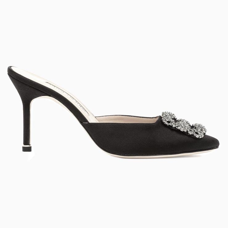 women cocktail attire guide manolo blahnik hangisimu 70 embellished satin mules - Luxe Digital