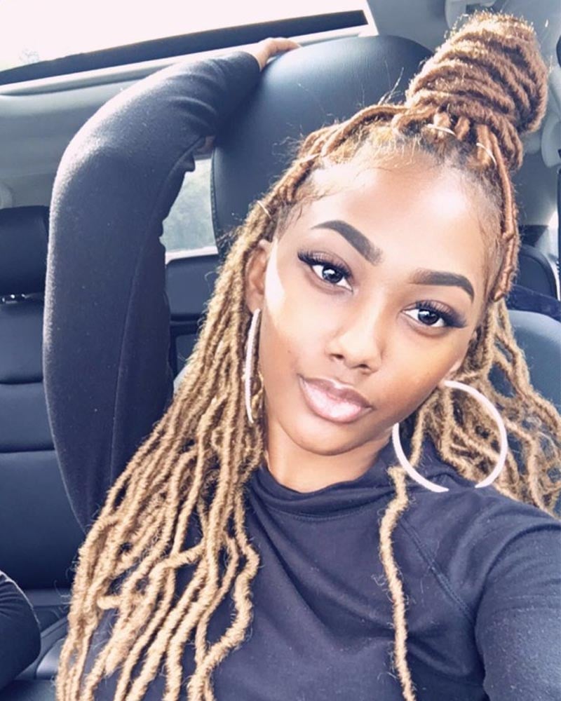 women dreadlock hairstyles blonde dreadlocks with a top twist - Luxe Digital