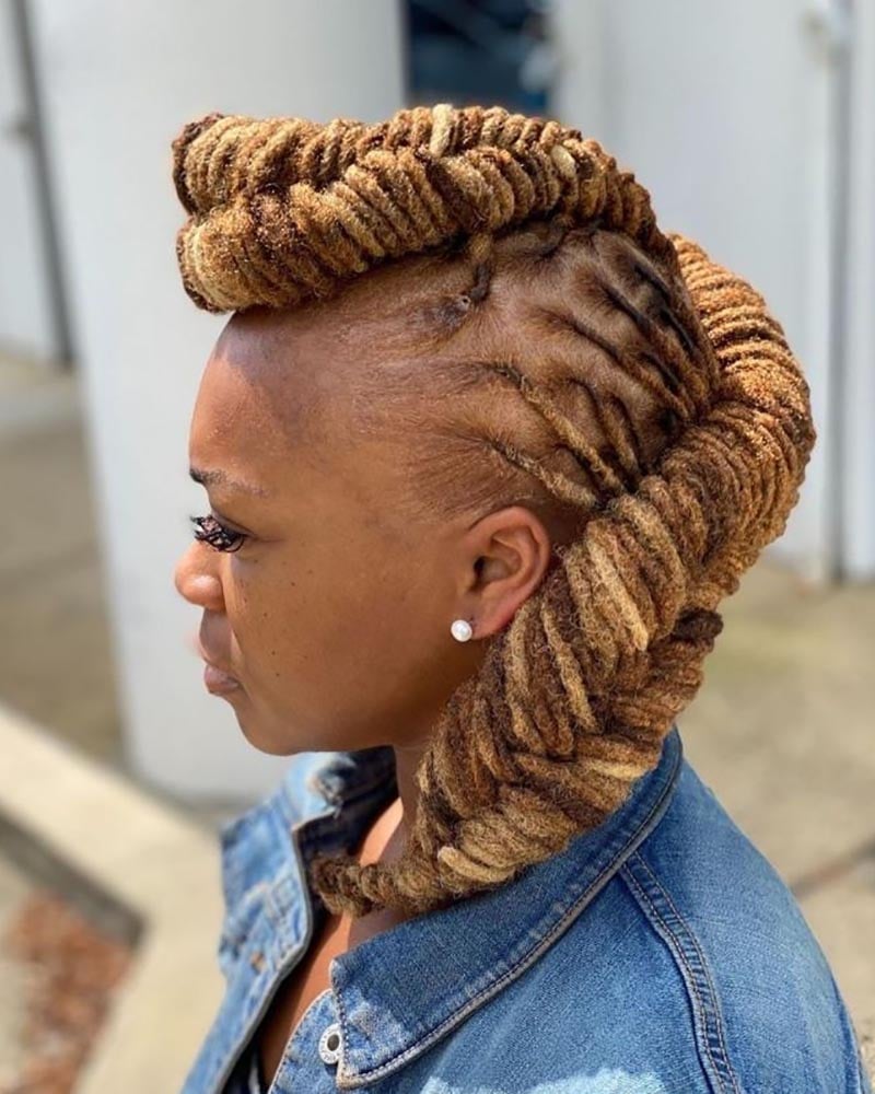 women dreadlock hairstyles blonde dreads in a mohawk braid - Luxe Digital
