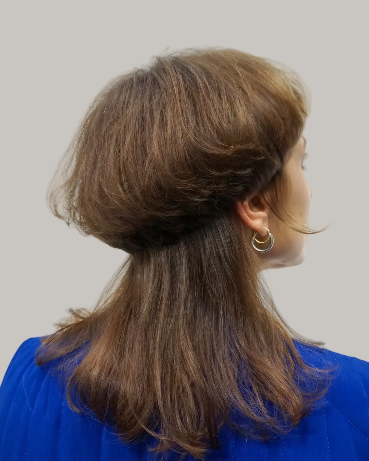 Long brown hair seen from the back, with a short rounded layer over long lengths